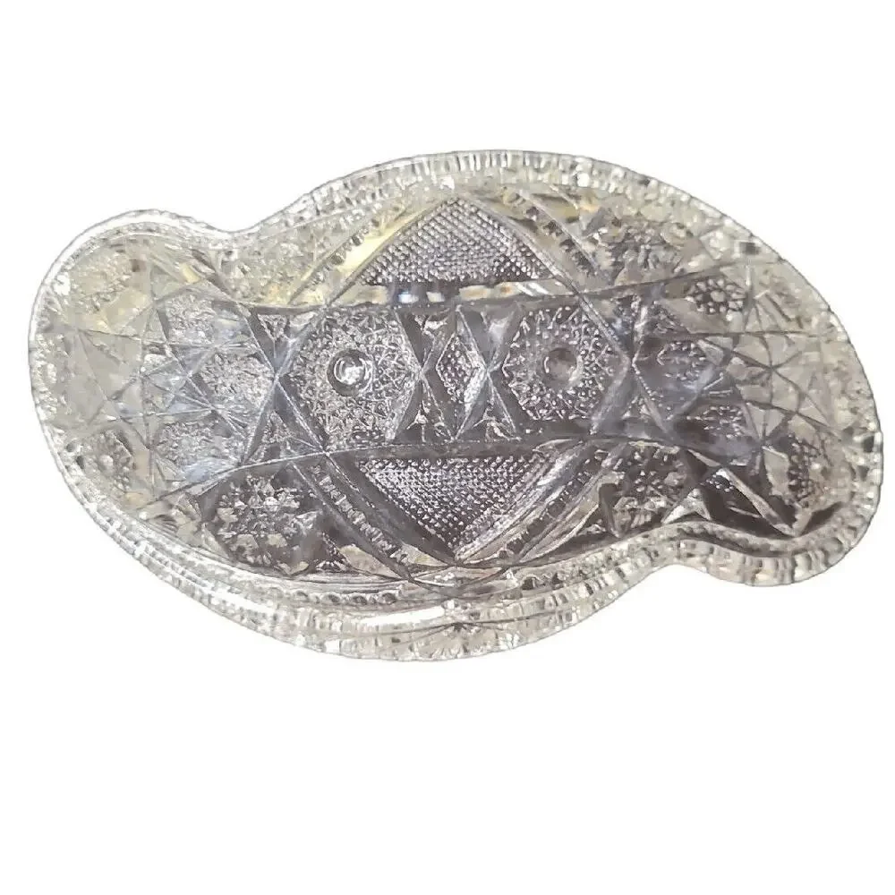 Vintage McKee Fentec Clear Pressed Olive Candy Trinket Vanity Dish Tray